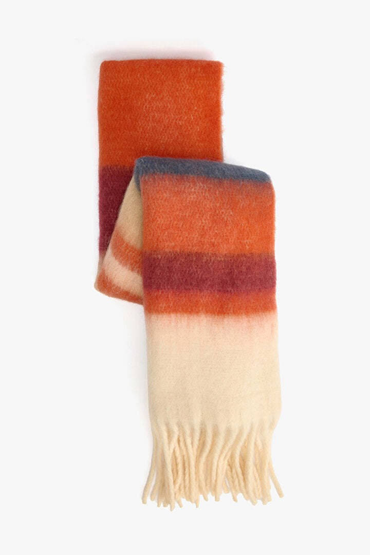 Renkli Alba Çizgili Yumuşak Dokulu Atkı