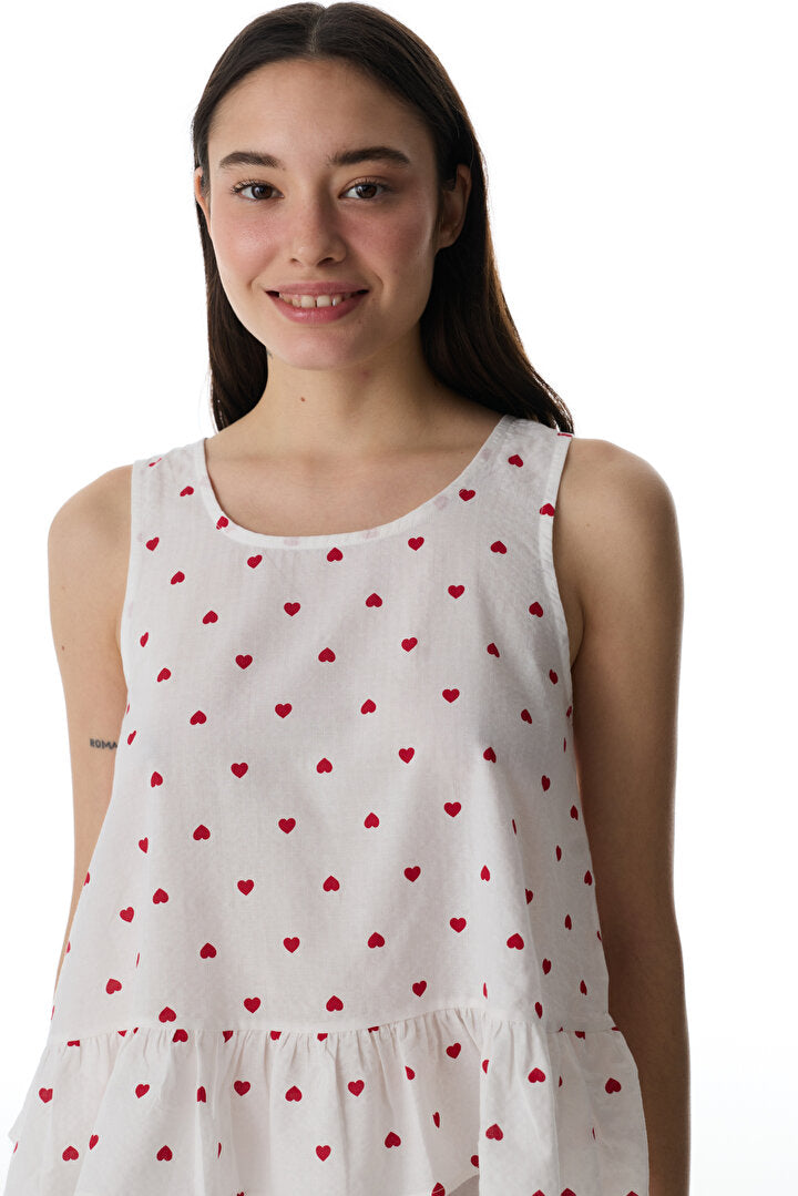 Kırık Beyaz Red Hearts Atlet Pijama Üstü