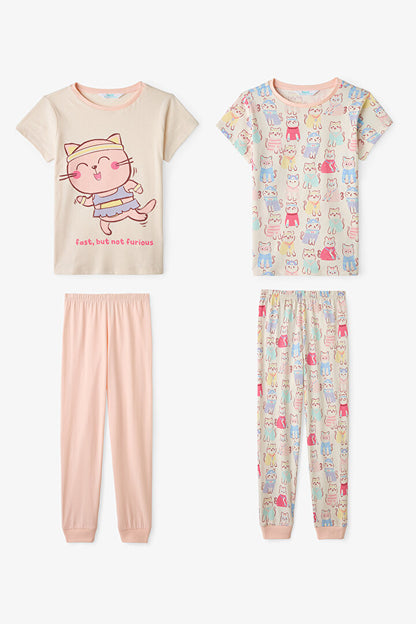 Ekru Kız Çocuk Fast Cat 2'li Pijama Takımı