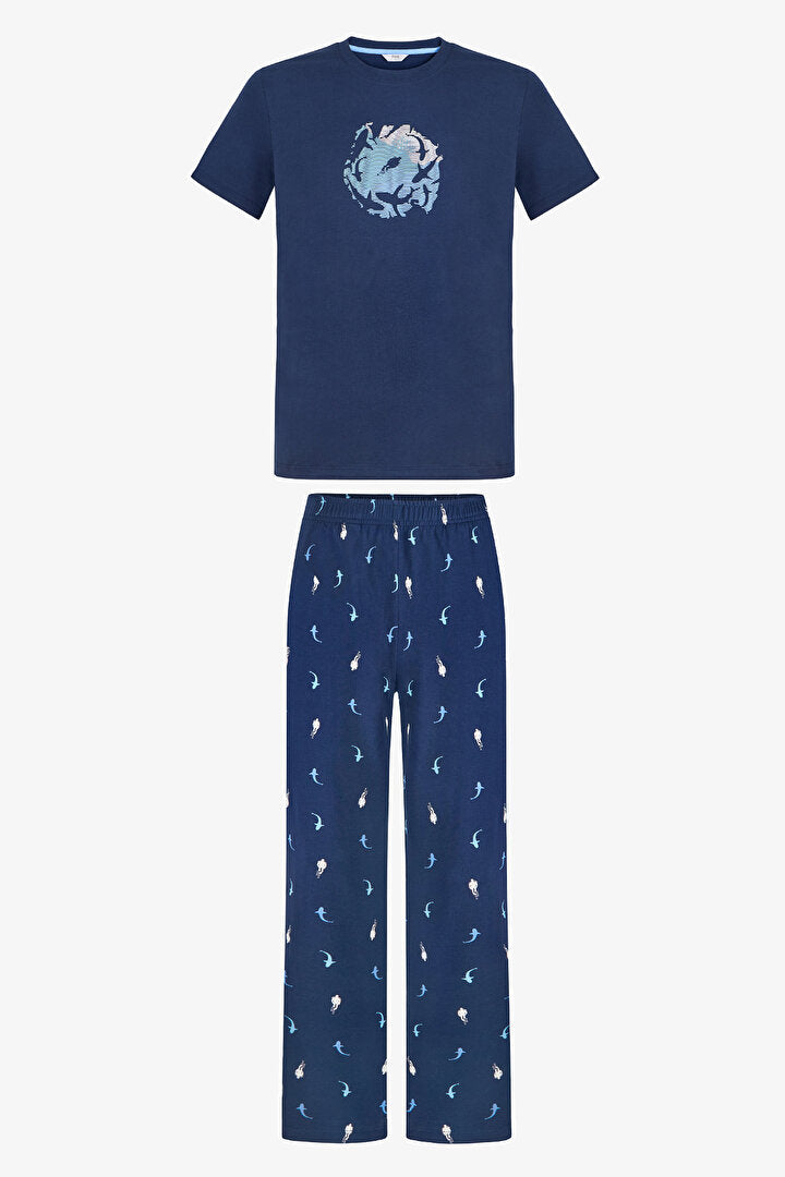 Erkek Renkli Sailing Night Pijama Takımı