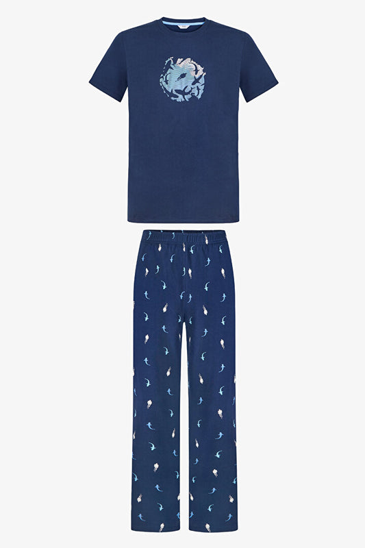 Erkek Renkli Sailing Night Pijama Takımı