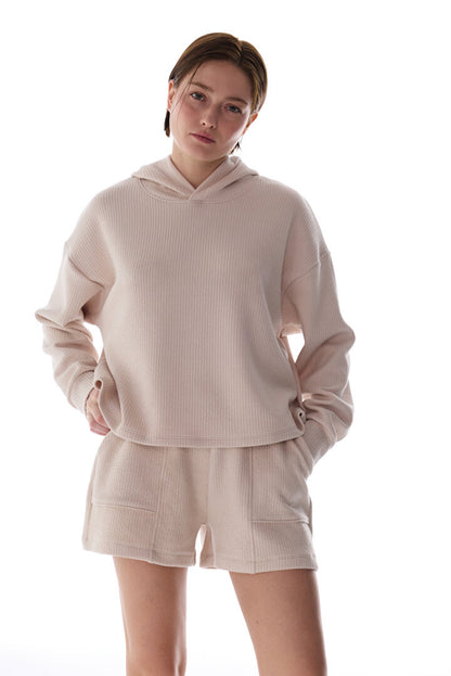 Pastel Bej Rib Hoodie