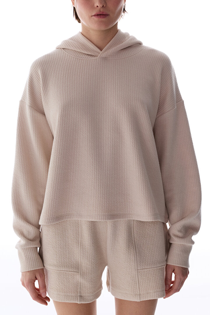 Pastel Bej Rib Hoodie