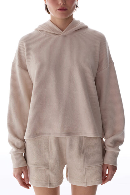 Pastel Bej Rib Hoodie