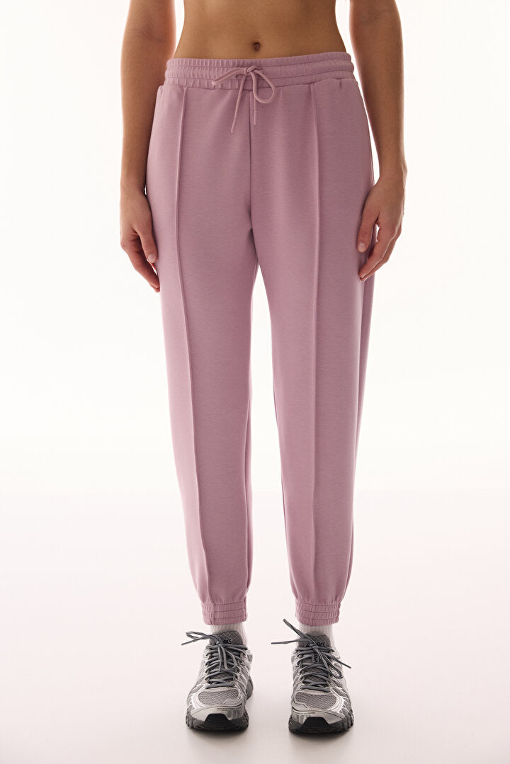 Lila Silky Touch Yüksek Bel Lastikli Paça Jogger