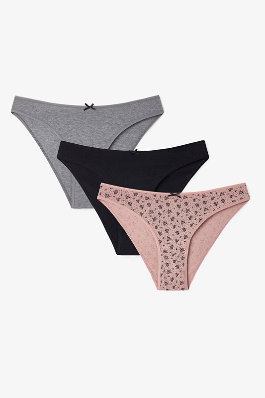 Renkli Black Flower 3'lü Slip Külot