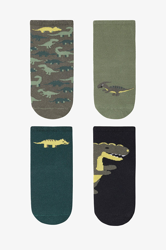 Çok Renkli Erkek Çocuk Green Dino 4lü Soket Çorap
