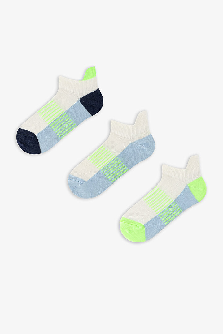 Renkli Erkek Çocuk Neon Green Blue 3'lü Tab Patik Çorap