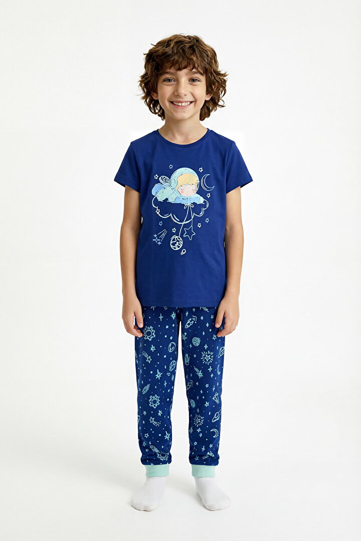 Lacivert Erkek Çocuk Cosmic Nap 2'li Pijama Takımı
