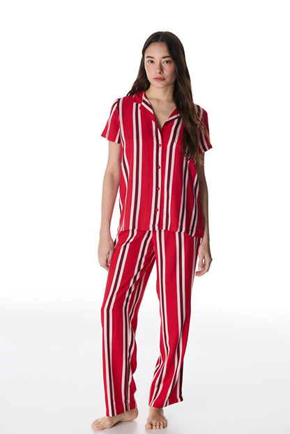 Kırmızı Fiona Gömlek Pantolon Pijama Takımı