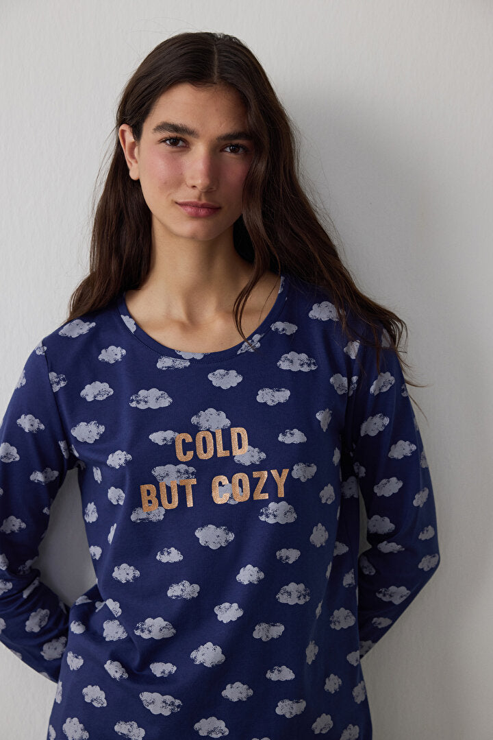 Lacivert Cloudy Night Pantolon Pijama Takımı