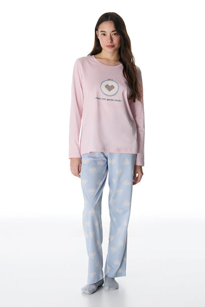 Renkli Pretty Hearts Pantolon Pijama Takımı