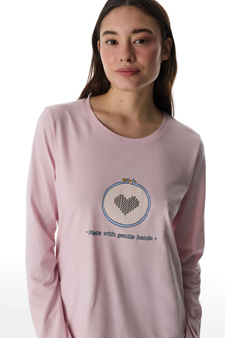 Renkli Pretty Hearts Pantolon Pijama Takımı