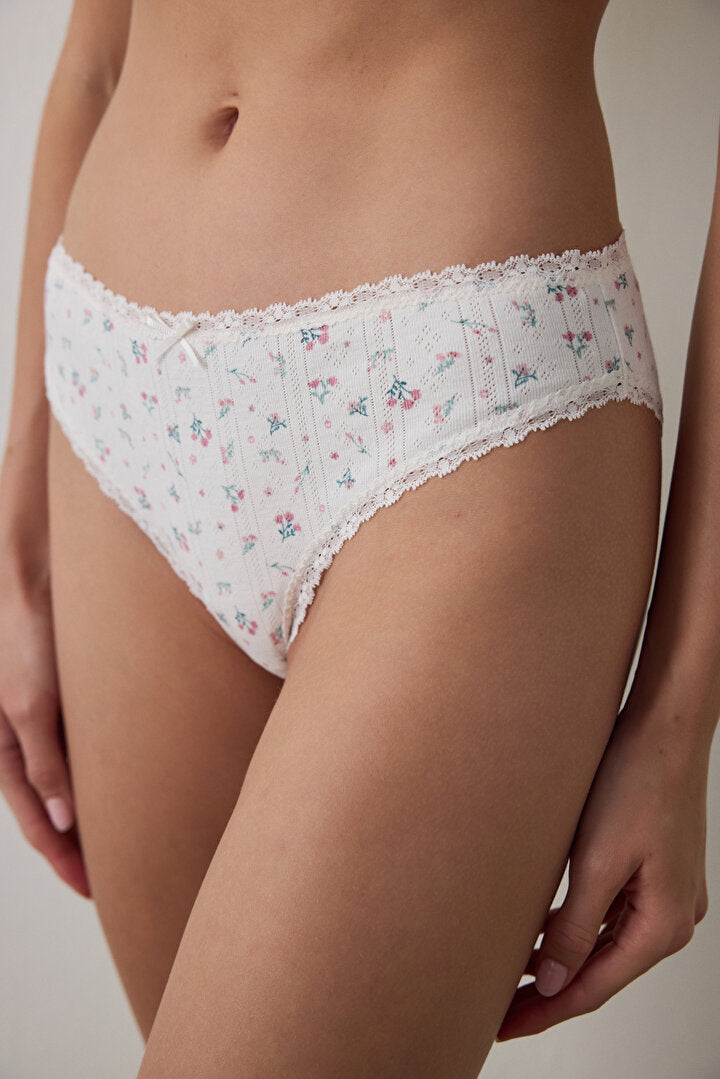 Ekru Pointel Printed Slip Külot
