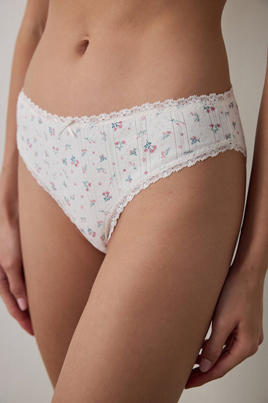 Ekru Pointel Printed Slip Külot