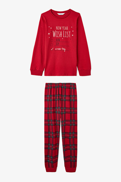 Kırmızı Erkek Çocuk Wishlist Baskılı Uzun Kollu Pamuklu Pijama Takımı