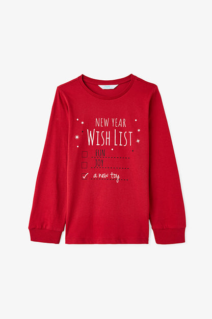 Kırmızı Erkek Çocuk Wishlist Baskılı Uzun Kollu Pamuklu Pijama Takımı