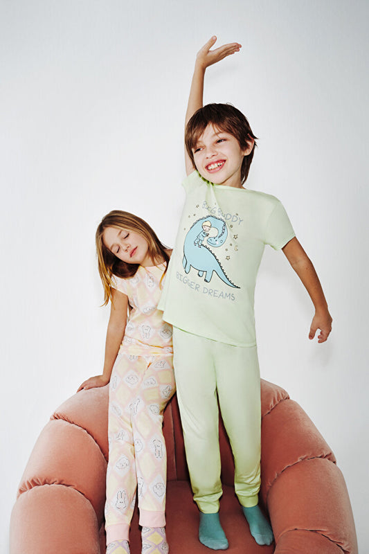 Açık Yeşil Erkek Çocuk Sleepasaurus 2'li Pijama Takımı