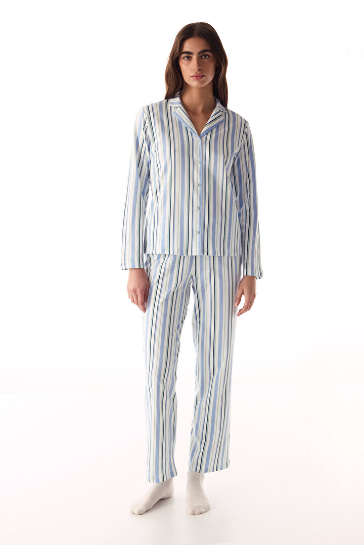 Açık Gri Cool Stripes Gömlek Pantolon Pijama Takımı