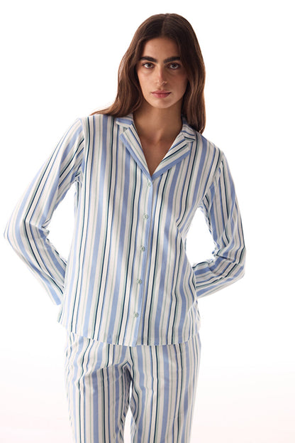 Açık Gri Cool Stripes Gömlek Pantolon Pijama Takımı