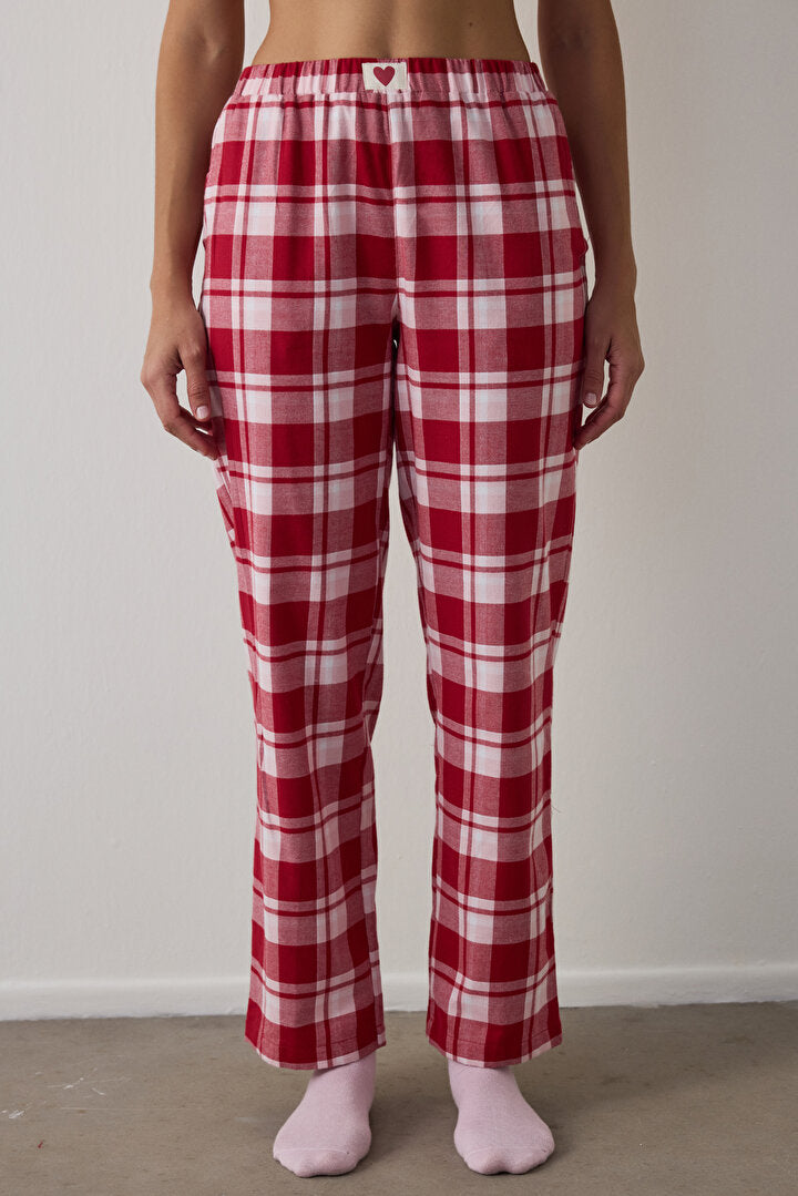 Kırmızı Ekoseli Yılbaşı Pamuklu Pijama Altı
