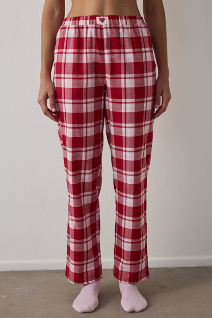 Kırmızı Ekoseli Yılbaşı Pamuklu Pijama Altı