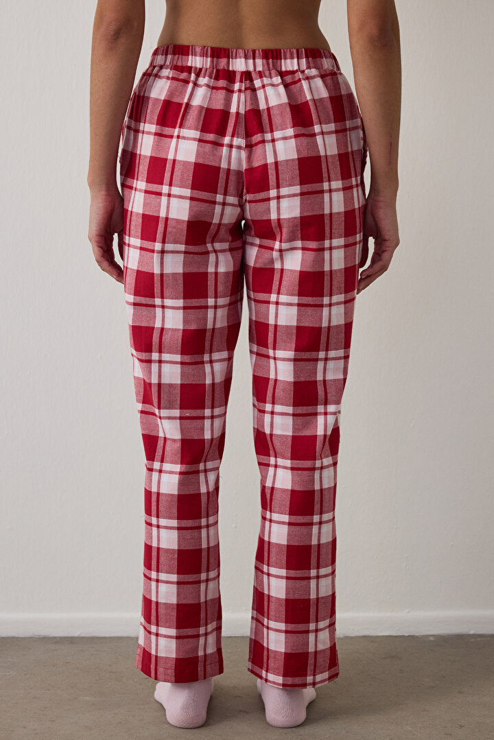 Kırmızı Ekoseli Yılbaşı Pamuklu Pijama Altı