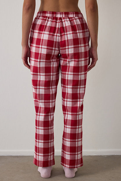 Kırmızı Ekoseli Yılbaşı Pamuklu Pijama Altı