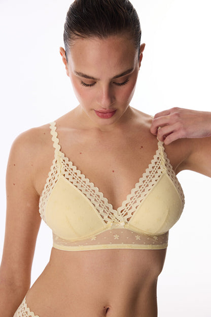 Sarı Luna Push Up Destekli Lace Dantel Sütyen