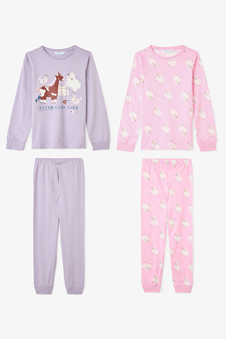 Kız Çocuk Yoyo Oyun Desenli Pamuklu 2'li Pijama Takımı