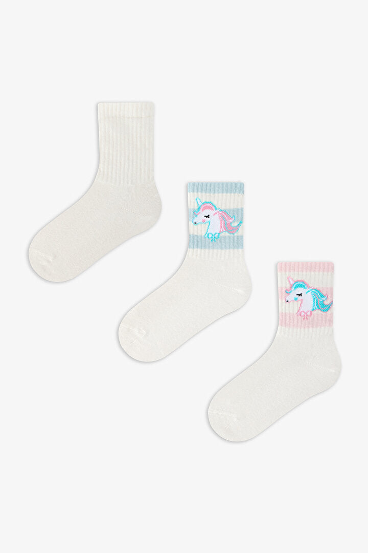 Kız Çocuk Unicorn Lines 3'lü Tenis Soket Çorap