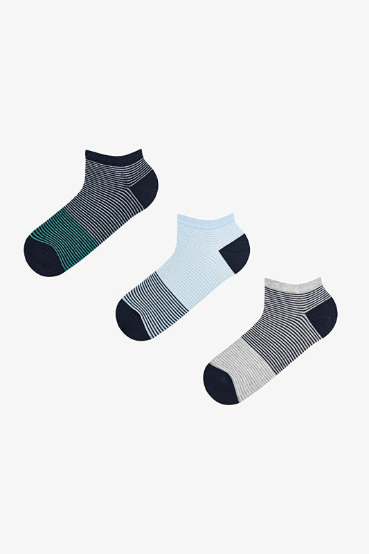 Erkek Renkli Stripe Fade 3'lü Patik Çorap