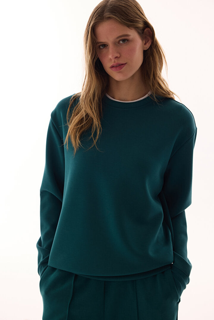 Turkuaz Bisiklet Yaka Oversize Modal Sweatshirt