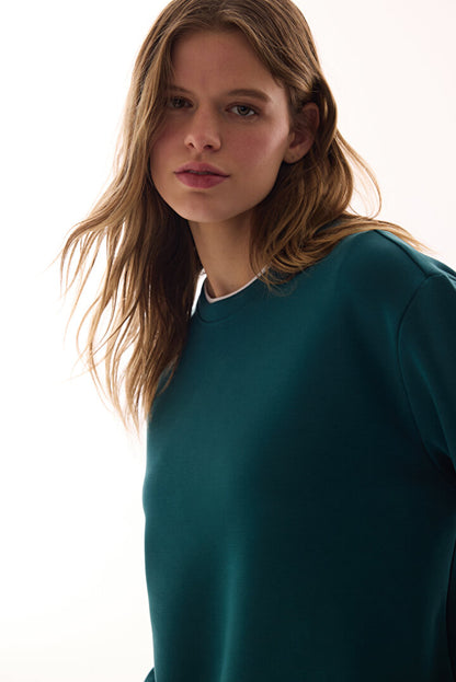 Turkuaz Bisiklet Yaka Oversize Modal Sweatshirt