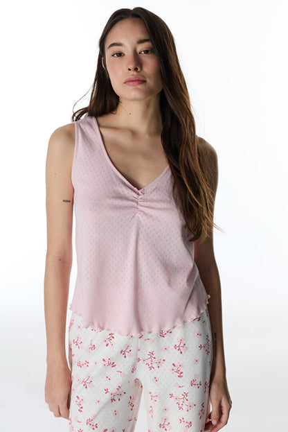 Pembe Blossom Pointel Atlet Pijama Üstü