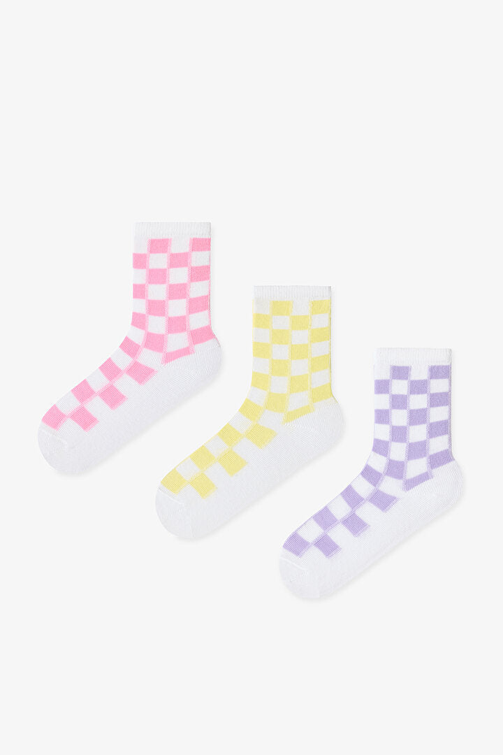 Renkli Kız Çocuk Bright Checkerd 3'lü Soket Çorap