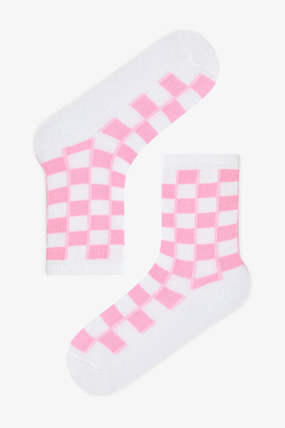 Renkli Kız Çocuk Bright Checkerd 3'lü Soket Çorap