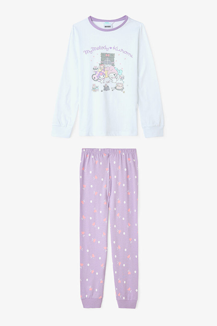 Lila Kız Çocuk Kuromi Friends Uzun Kollu Pamuklu Pijama Takımı
