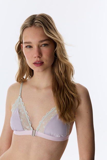 Lila Micro Lace Dantel Üçgen Sütyen