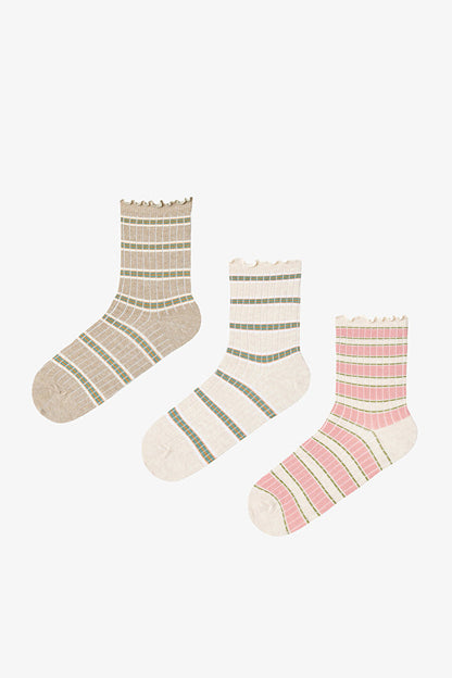 Kahve Sahlep Ruffled Stripe 3lü Soket Çorap