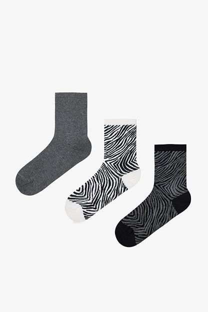 Siyah Classy Zebra 3lü Soket Çorap