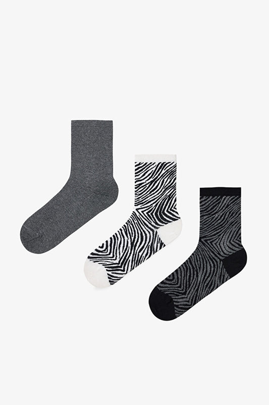 Siyah Classy Zebra 3lü Soket Çorap