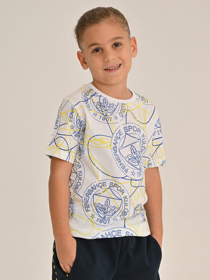 Fenerbahçe Beyaz Tribün Logo Patternli Çocuk Tshirt