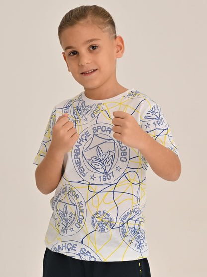 Fenerbahçe Beyaz Tribün Logo Patternli Çocuk Tshirt