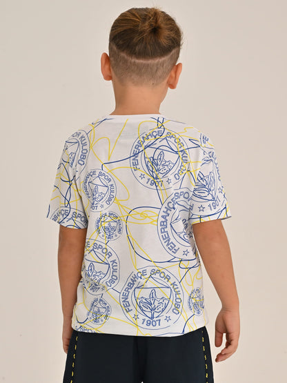 Fenerbahçe Beyaz Tribün Logo Patternli Çocuk Tshirt