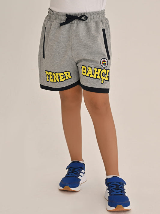 Fenerbahçe Gri Melanj Tribün Altı Renk Logolu Çocuk Şort
