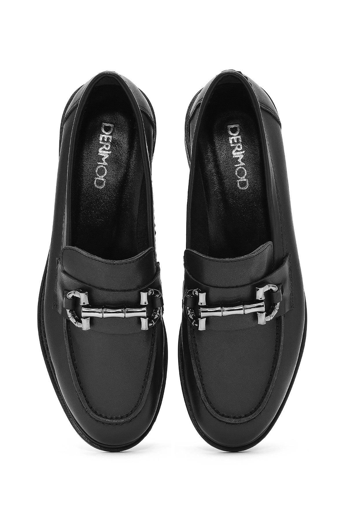 Kadın Siyah Tokalı Deri Loafer
