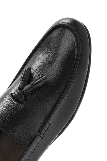 Erkek Siyah Püsküllü Deri Casual Loafer