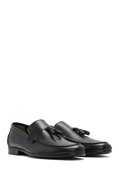 Erkek Siyah Püsküllü Deri Casual Loafer