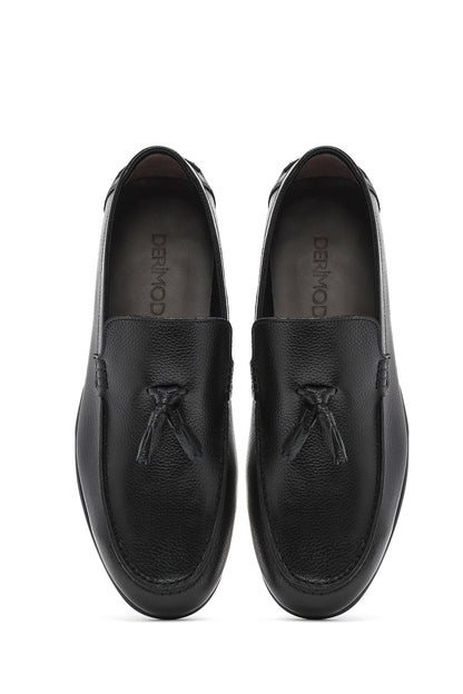 Erkek Siyah Püsküllü Deri Casual Loafer